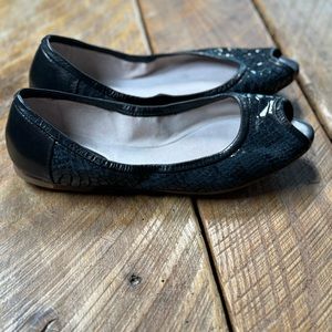 Bloch London Women's Ellen Black Snakeskin Peep Toe Ballet Flat, EU 39, US 8 M.